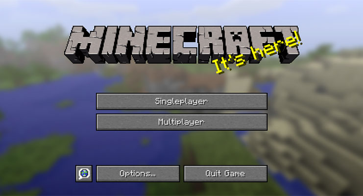 Screenshot zrzut ekranu, przedstawiający ekran tytułowy Minecrafta w obecnej wersji gry